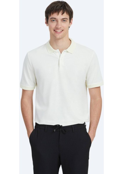 Ekru Polo Yaka %100 Pamuk T-Shirt
