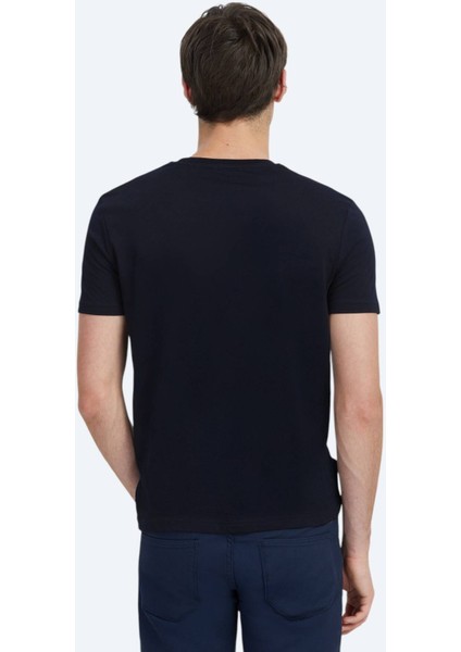 Lacivert Düz Bisiklet Yaka %100 Pamuk T-Shirt