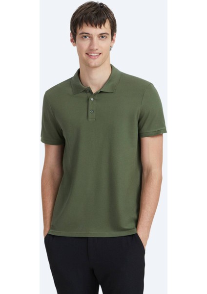 Haki Düz Polo Yaka %100 Pamuk T-Shirt