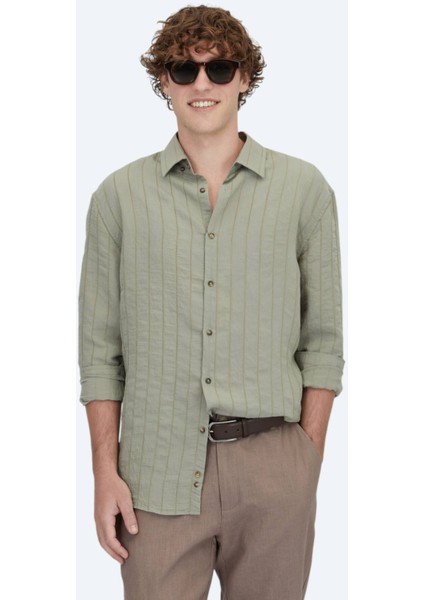 Haki Oversize Fit Dokuma Casual Gömlek indirimleri