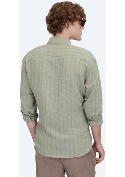 Haki Oversize Fit Dokuma Casual Gömlek