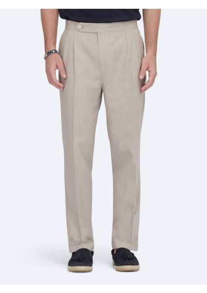 Vizon Dokuma Carrot Fit Casual Pamuk Karışımlı Pantolon