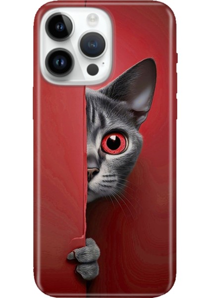iPhone 15 Pro Max Kılıf Desenli Baskılı Tpu Rubber Kapak Red Cat