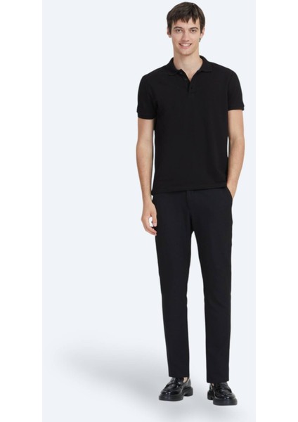 Siyah Düz Polo Yaka %100 Pamuk T-Shirt