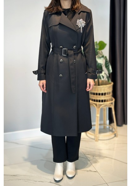 Çıkartılabilir Broş ve Leopar Astar Detay Trençkot 6350 Siyah fiyatları