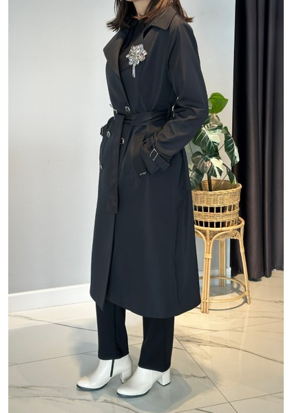 Çıkartılabilir Broş ve Leopar Astar Detay Trençkot 6350 Siyah fırsatları