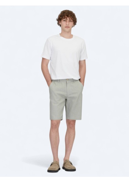 Nil Yeşili Dokuma Jogging Fit Casual Pamuk Karışımlı Bermuda