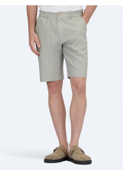 Nil Yeşili Dokuma Jogging Fit Casual Pamuk Karışımlı Bermuda