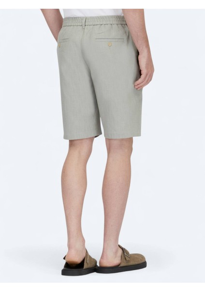 Nil Yeşili Dokuma Jogging Fit Casual Pamuk Karışımlı Bermuda