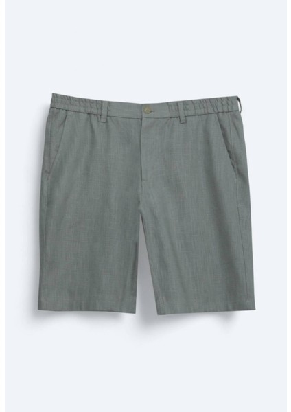 Nil Yeşili Dokuma Jogging Fit Casual Pamuk Karışımlı Bermuda