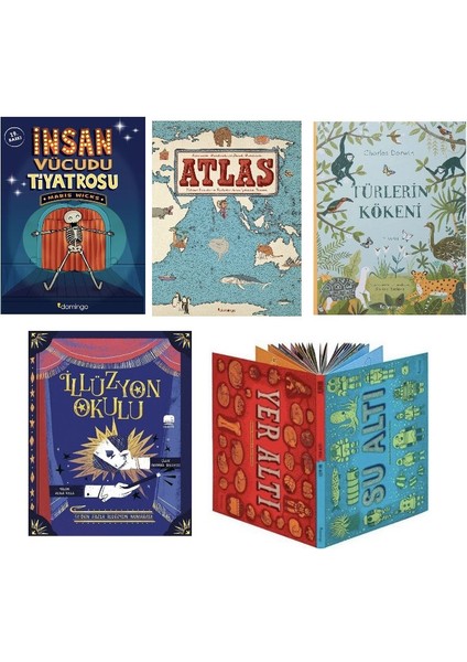 Insan Vucut Tiyatrosu+Atlas+Turlerin Kokeni+Illuzyon Okulu+Yer Alti Su Alti=(5kitap)