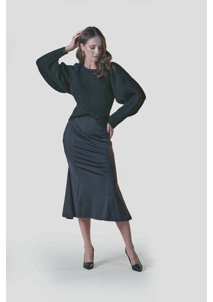 Sırtı Bağcıklı Balon Kol Kazak modelleri