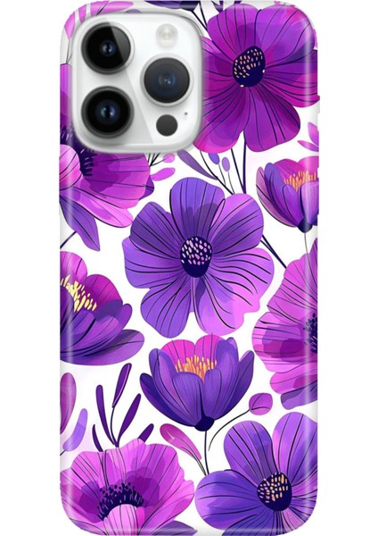 iPhone 15 Pro Max Kılıf Desenli Baskılı Tpu Rubber Kapak Mor Çiçekler