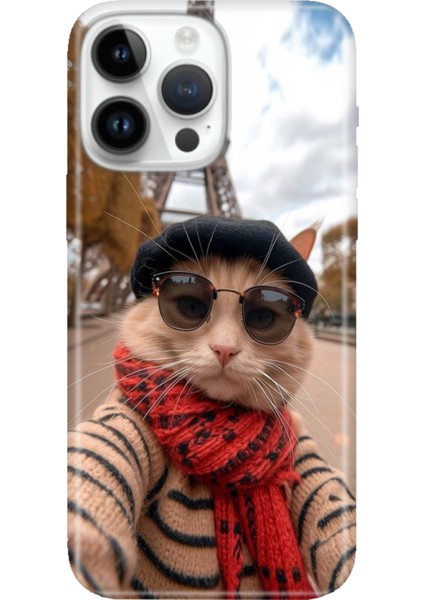 iPhone 15 Pro Max Kılıf Desenli Baskılı Tpu Rubber Kapak Selfie Cat