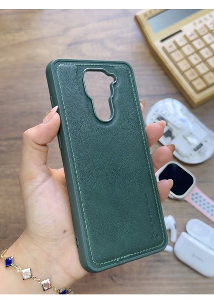 Redmi Note 9 Uyumlu Premium Deri Dokulu Darbelere Karşı Dayanıklı Nazal Silikon Kılıf