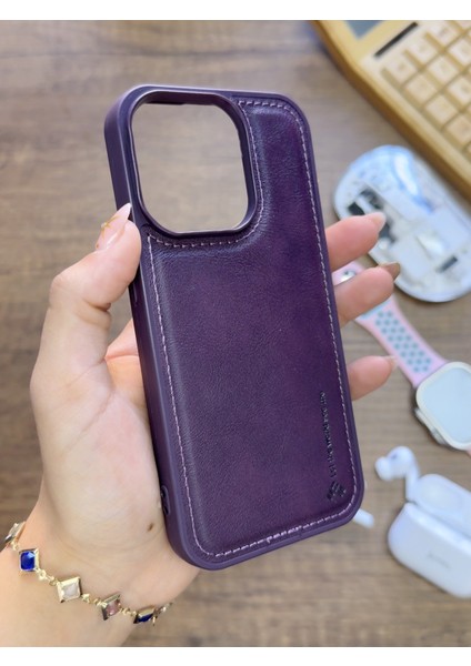 Iphone 15 Pro Uyumlu Premium Deri Dokulu Darbelere Karşı Dayanıklı Nazal Silikon Kılıf