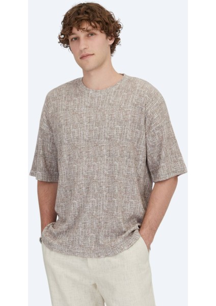 Antrasit Baskılı Bisiklet Yaka Pamuk Karışımlı T-Shirt fiyatları