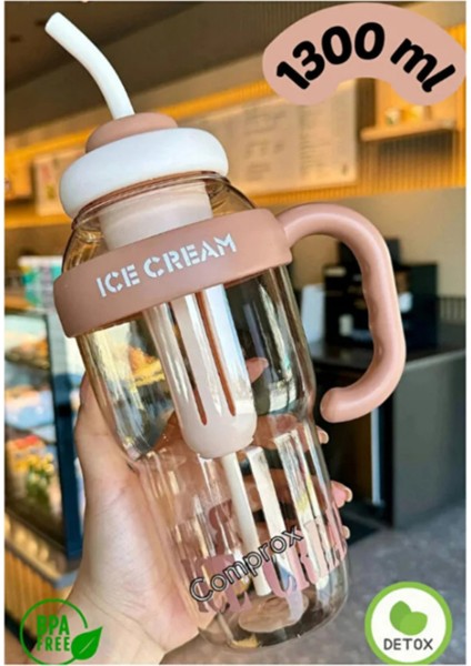 Bıgmug Ice Cream Tritan Pipetli Suluk Detoks Matara 1300 ml