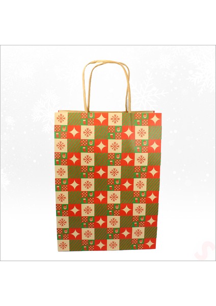 Yılbaşı Kraft Karton Çanta, 26 x 19 x 9,5 cm - 1 Adet modelleri