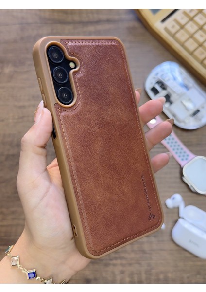 Samsung Galaxy A14 Uyumlu Premium Deri Dokulu Darbelere Karşı Dayanıklı Nazal Silikon Kılıf