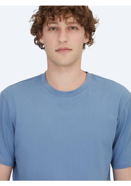 Indigo Bisiklet Yaka %100 Pamuk T-Shirt fırsatları