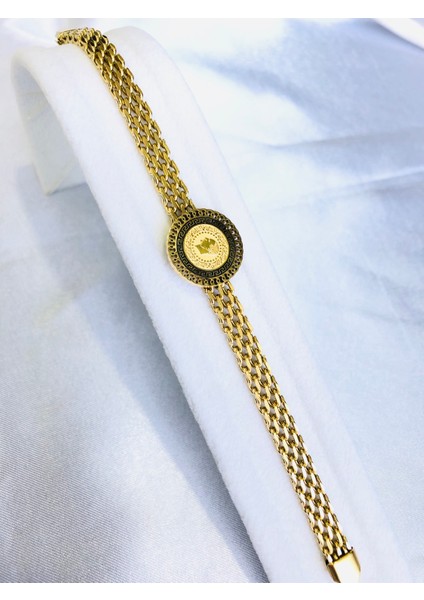 Siyah Şeritli Çeyrekli Çelik Bileklik