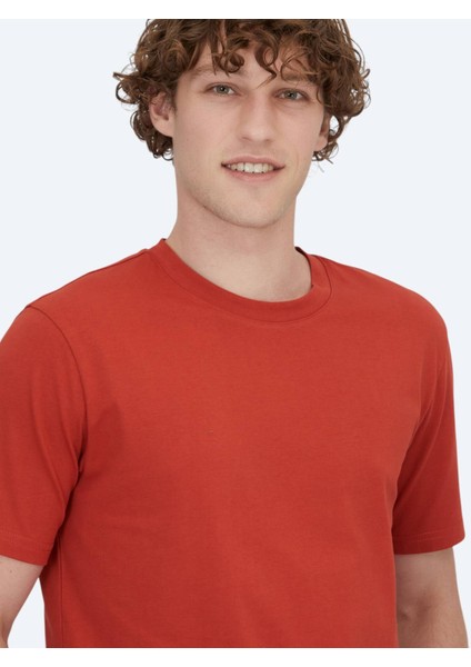 Koyu Turuncu Bisiklet Yaka %100 Pamuk T-Shirt fırsatları