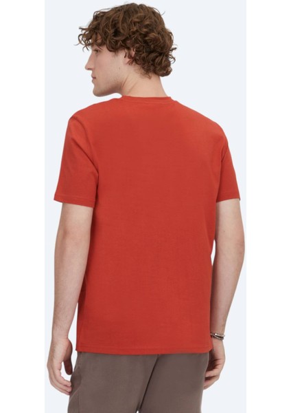 Koyu Turuncu Bisiklet Yaka %100 Pamuk T-Shirt indirimleri