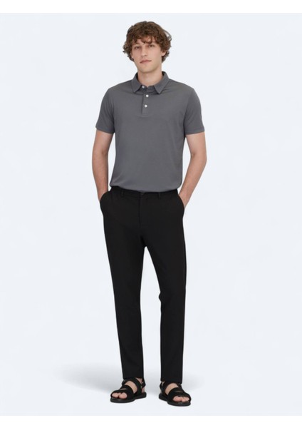 Gri Polo Yaka Pamuk Karışımlı T-Shirt modelleri