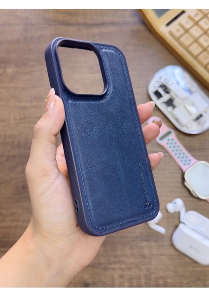 Iphone 15 Pro Uyumlu Premium Deri Dokulu Darbelere Karşı Dayanıklı Nazal Silikon Kılıf