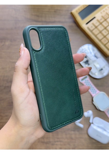Iphone x Uyumlu Premium Deri Dokulu Darbelere Karşı Dayanıklı Nazal Silikon Kılıf