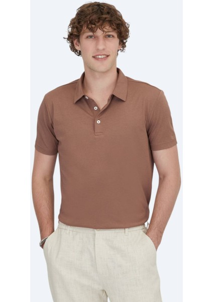 Kahverengi Polo Yaka Pamuk Karışımlı T-Shirt fiyatları
