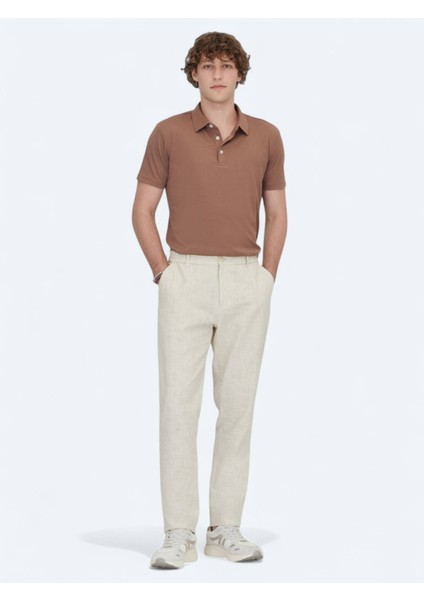 Kahverengi Polo Yaka Pamuk Karışımlı T-Shirt modelleri