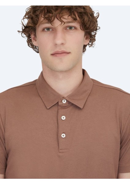 Kahverengi Polo Yaka Pamuk Karışımlı T-Shirt fırsatları