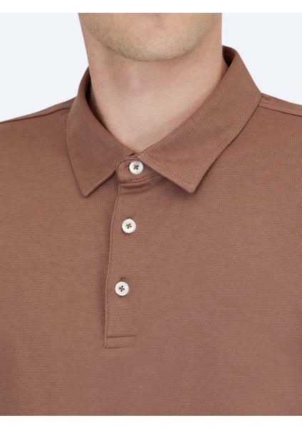 Kahverengi Polo Yaka Pamuk Karışımlı T-Shirt indirimleri