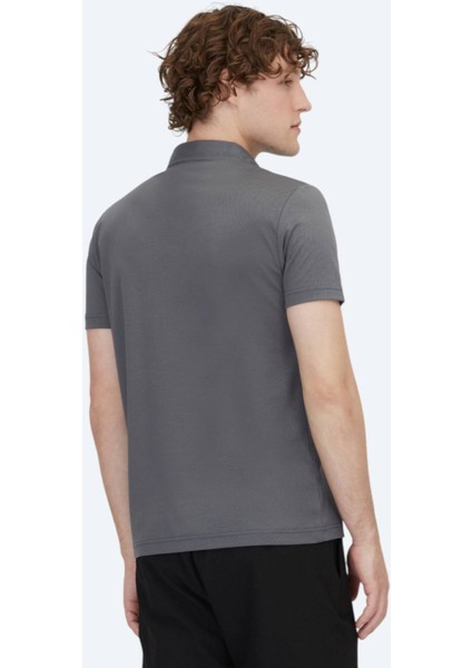 Gri Polo Yaka Pamuk Karışımlı T-Shirt