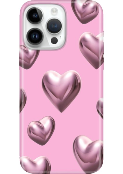 iPhone 15 Pro Max Kılıf Desenli Baskılı Tpu Rubber Kapak Platin Kalp