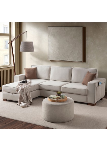 Corner Köşe Koltuk Takımı Sandıklı Krem