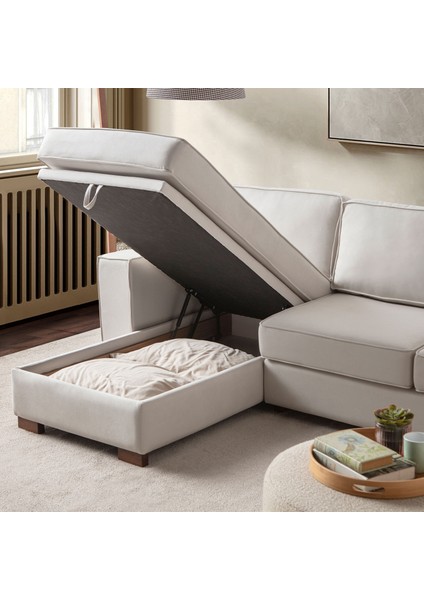 Corner Köşe Koltuk Takımı Sandıklı Krem