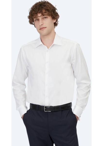 Beyaz Düz Regular Fit Dokuma Klasik %100 Pamuk Gömlek indirimleri