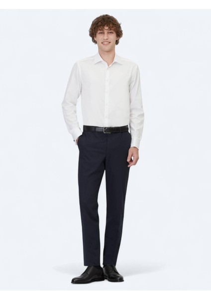 Beyaz Düz Regular Fit Dokuma Klasik %100 Pamuk Gömlek