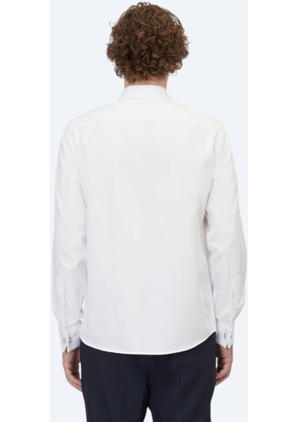 Beyaz Düz Regular Fit Dokuma Klasik %100 Pamuk Gömlek