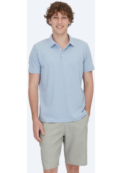 Açık Mavi Polo Yaka Pamuk Karışımlı T-Shirt fiyatları