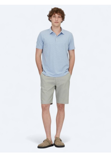 Açık Mavi Polo Yaka Pamuk Karışımlı T-Shirt modelleri