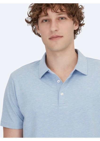 Açık Mavi Polo Yaka Pamuk Karışımlı T-Shirt fırsatları