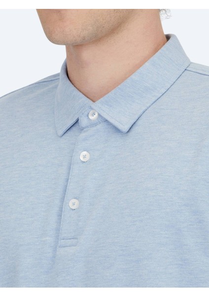 Açık Mavi Polo Yaka Pamuk Karışımlı T-Shirt indirimleri