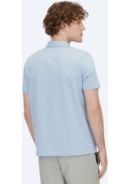Açık Mavi Polo Yaka Pamuk Karışımlı T-Shirt