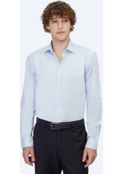 Koyu Mavi Düz Regular Fit Dokuma Klasik %100 Pamuk Gömlek