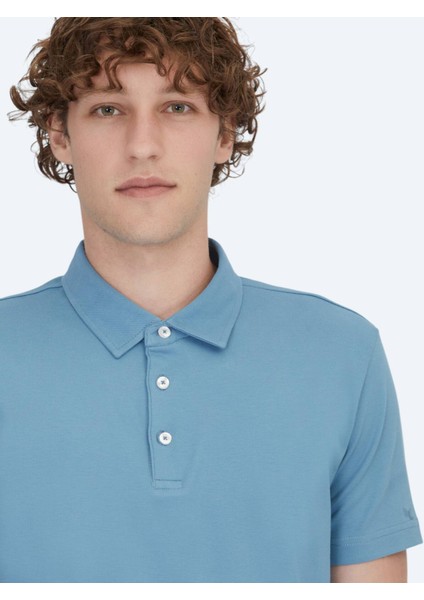 Mavi Polo Yaka Pamuk Karışımlı T-Shirt fırsatları