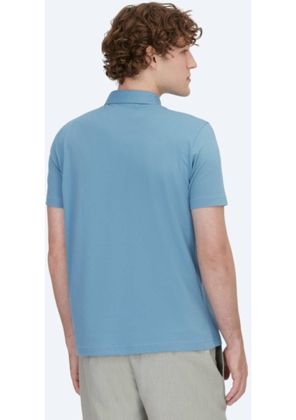 Mavi Polo Yaka Pamuk Karışımlı T-Shirt